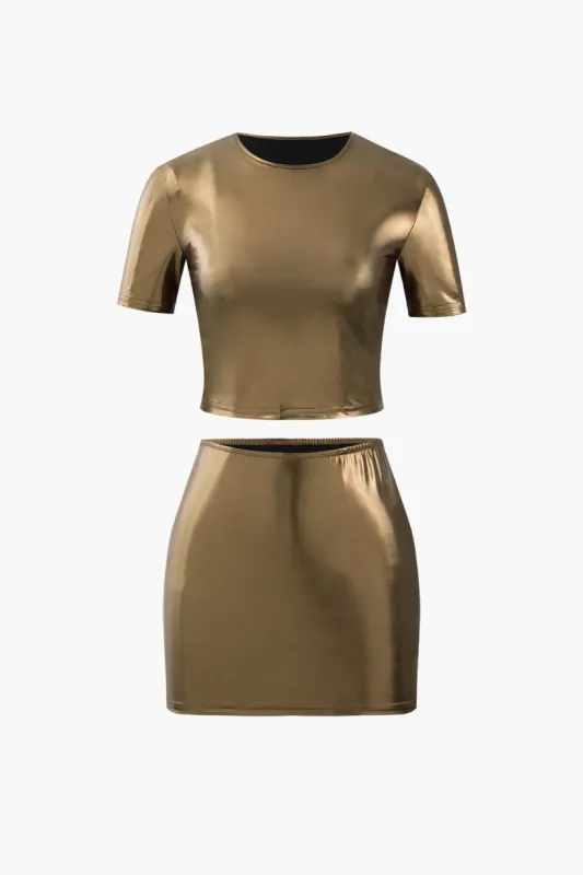 Metallic T-Shirt And Mini Skirt Set made by Micas