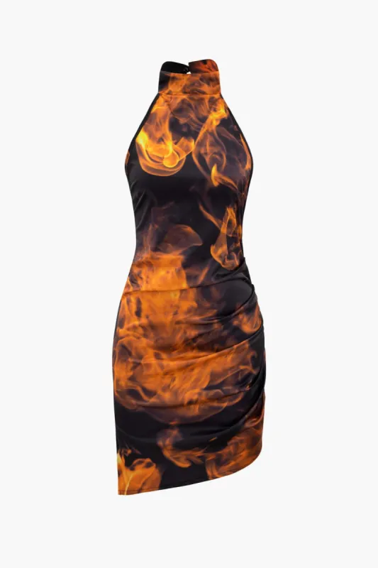 Abstract Print Asymmetric Backless Mini Dress made by Micas