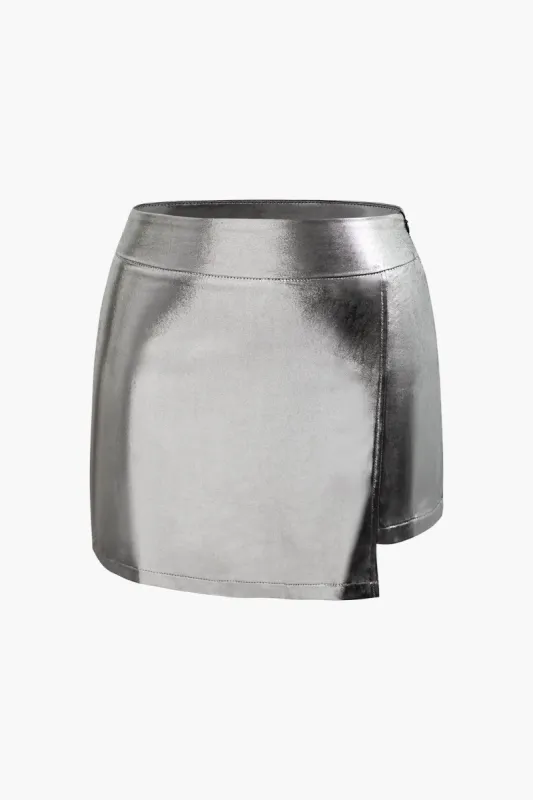 Metallic Asymmetric Shorts sold by Micas