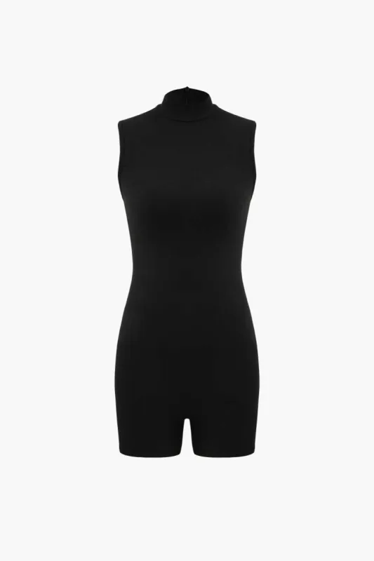 Stand Collar Sleeveless Unitard Romper sold by Micas