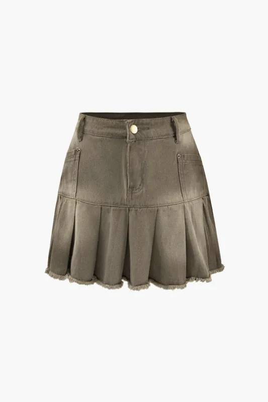 Ombre Frayed Pleated Denim Mini Skirt sold by Micas