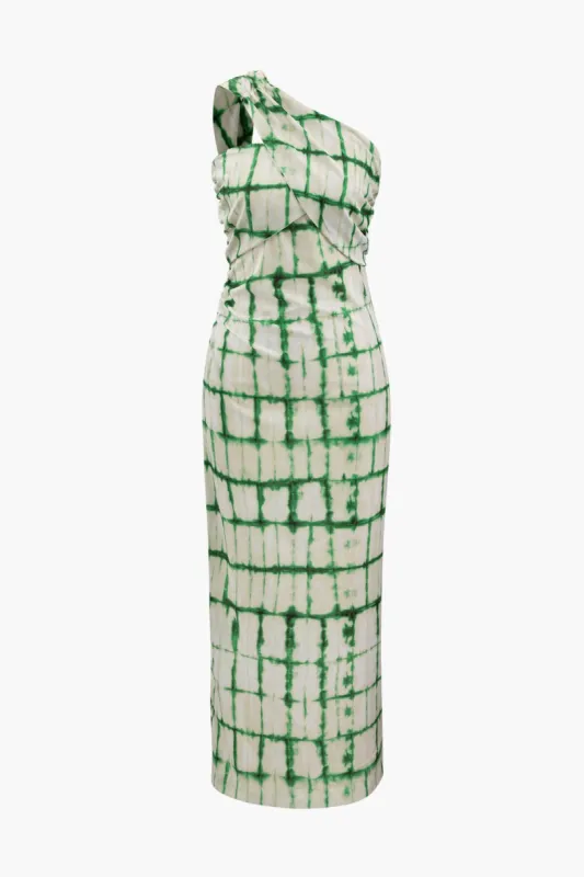 Checkered Asymmetric Satin Midi Dress sold by Micas