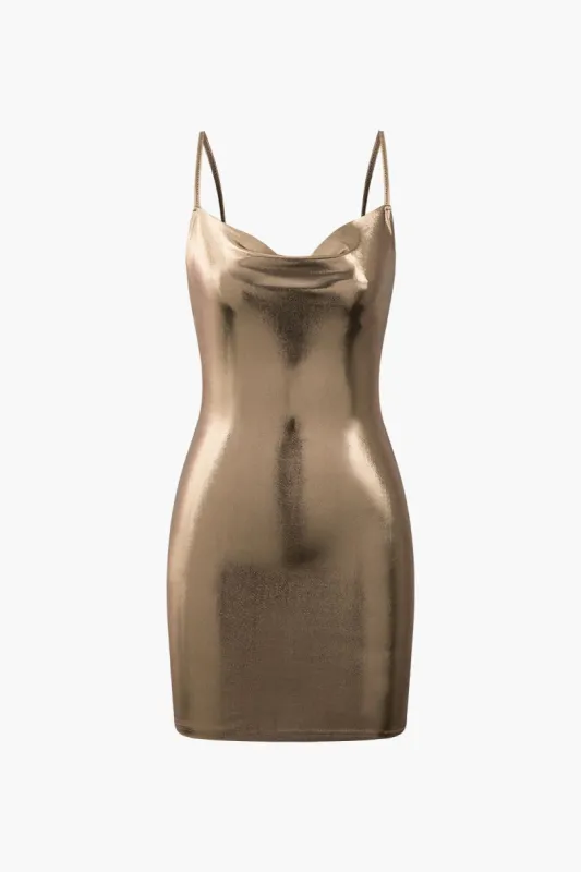 Metallic Cowl Neck Bodycon Mini Dress sold by Micas