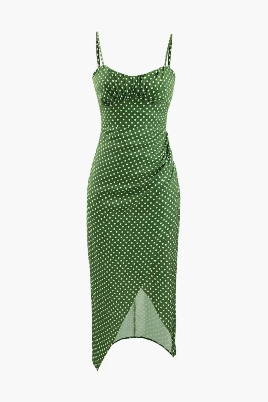 Polka Dot Asymmetric Wrap Midi Dress sold by Micas