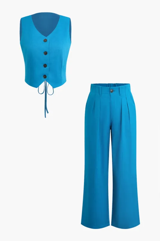 Solid linned knap binde-up vest og bukser sæt sold by Micas
