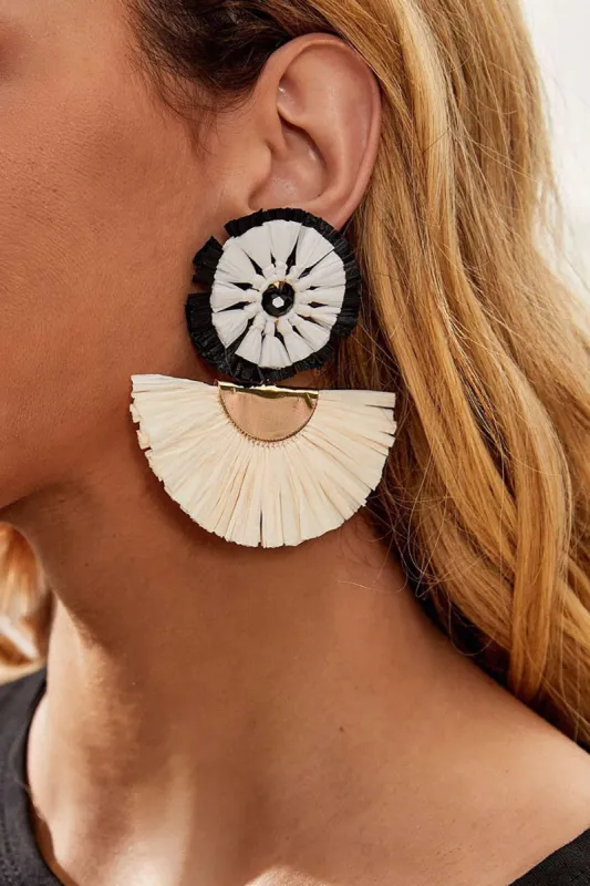 Raffia Woven Fan-Shaped Earrings sold by Micas