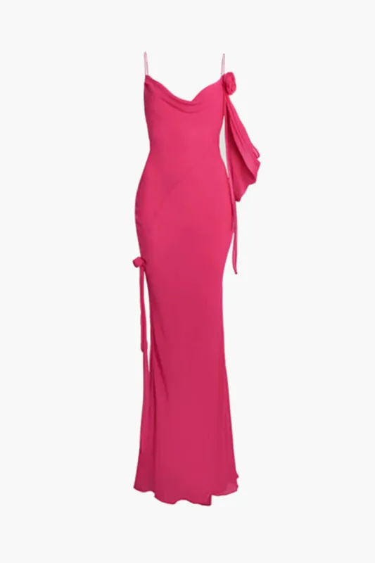 3D Floral Cowl Neck Slip Maxi Dress sold by Micas