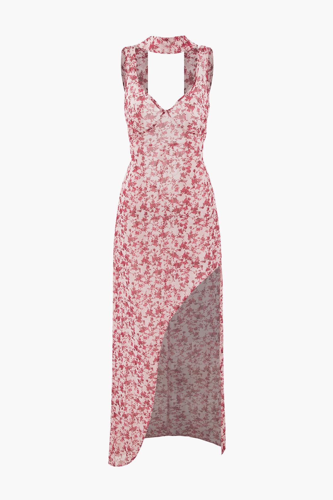Floral Print Slit Maxi Dress With Neck Scarf sold by Micas product image thumbnail 2