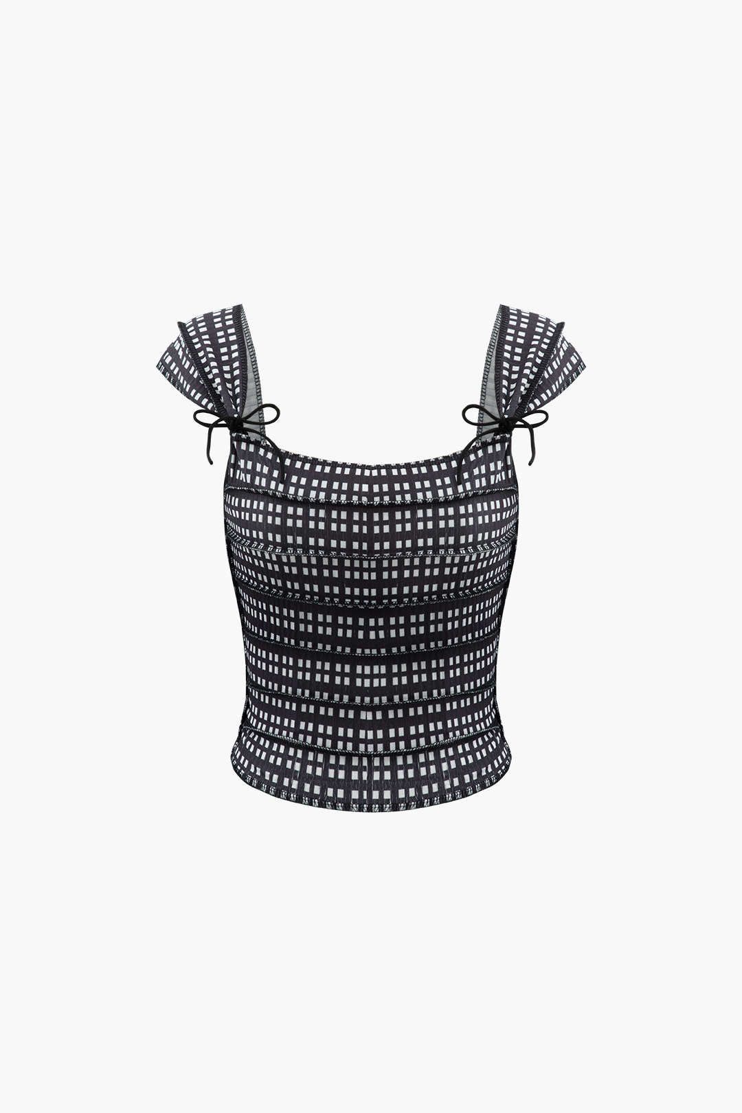 Plaid Square Neck Seam Detail Cami Top sold by Micas