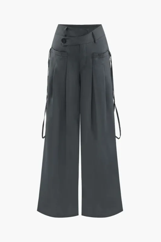 Asymmetric Pleated Wide Leg Suit Pants made by Micas