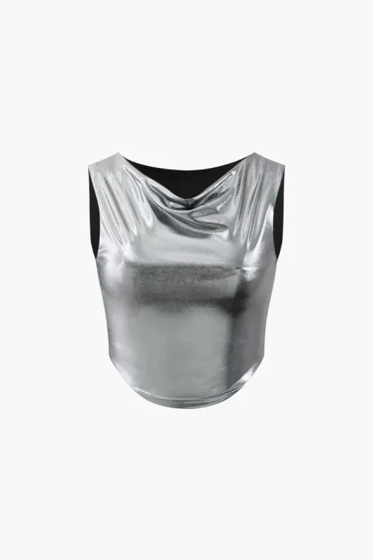 Metallic Cowl Neck Crop Tank Top sold by Micas