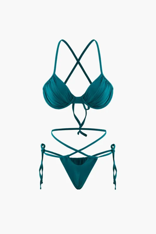 Ruched Bust Tie Bikini Swimsuit sold by Micas