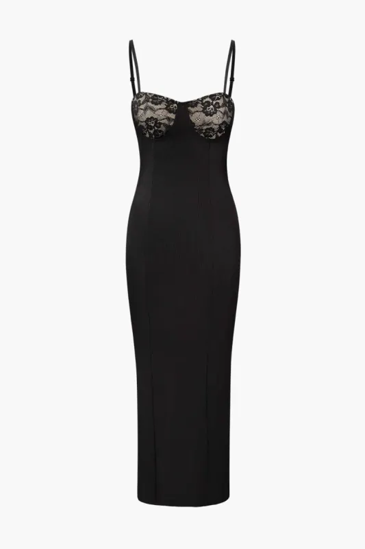 Lace Bust Back Slit Cami Maxi Dress sold by Micas