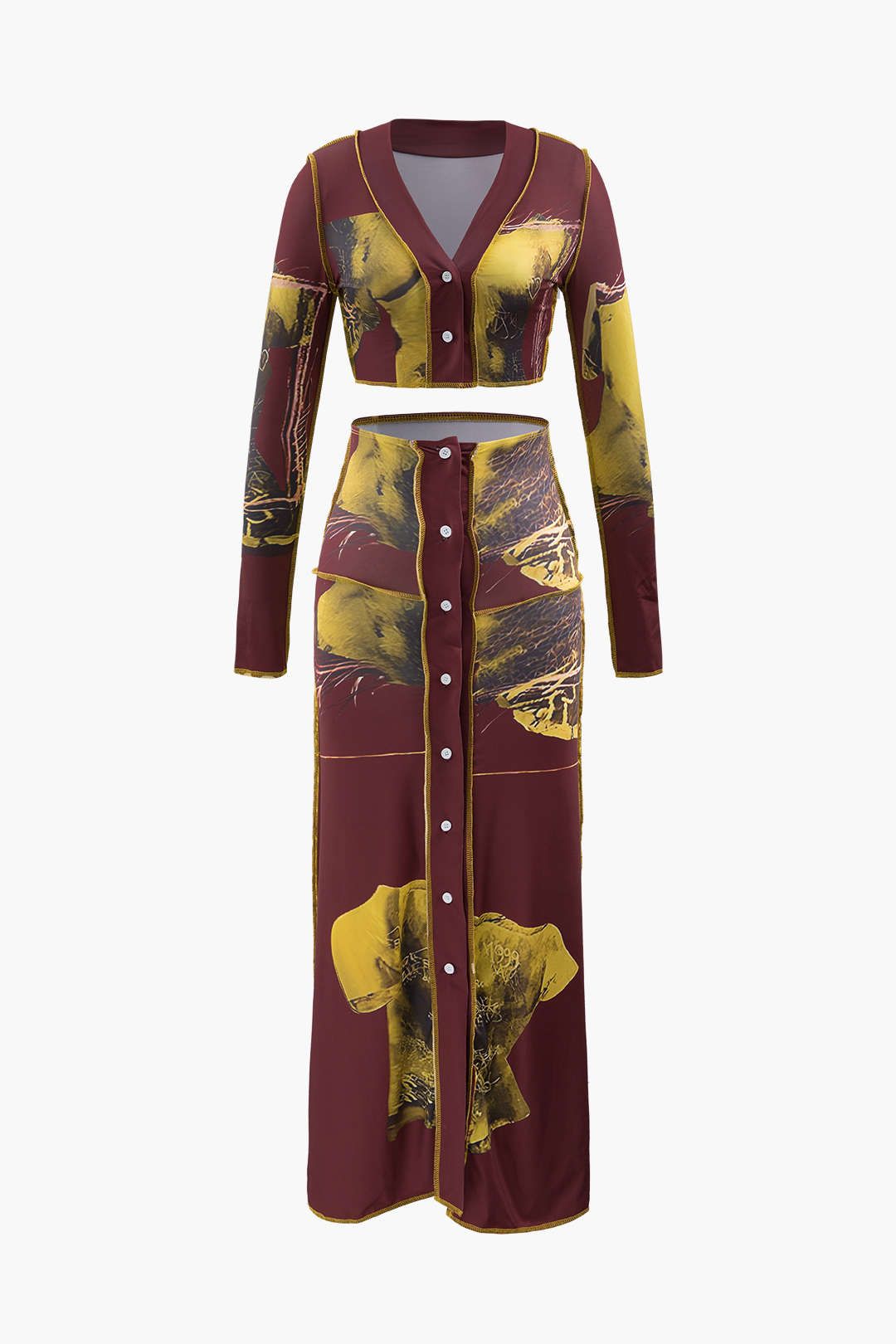 Sculpture Print Stitching Crop Top And Maxi Skirt Set sold by Micas