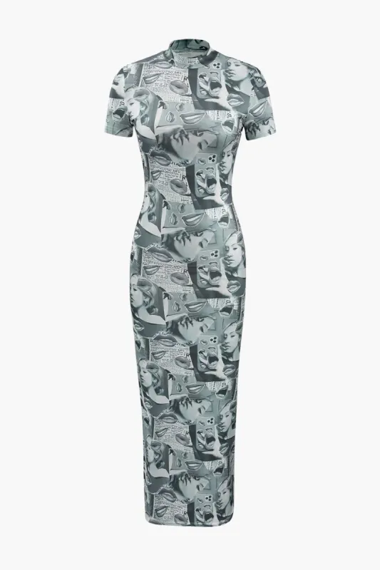 Character Print Short Sleeve Maxi Dress sold by Micas