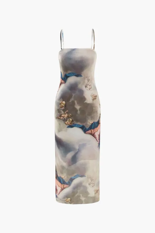 Renaissance Print Mesh Midi Dress sold by Micas