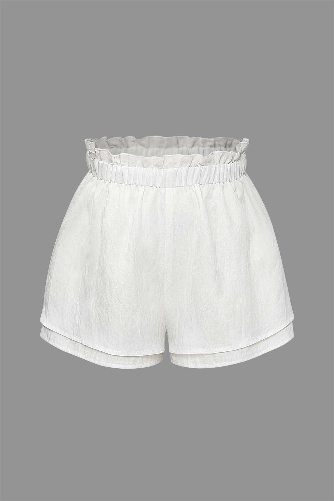 Linen-Blend Frill Elastic Waist Shorts sold by Micas