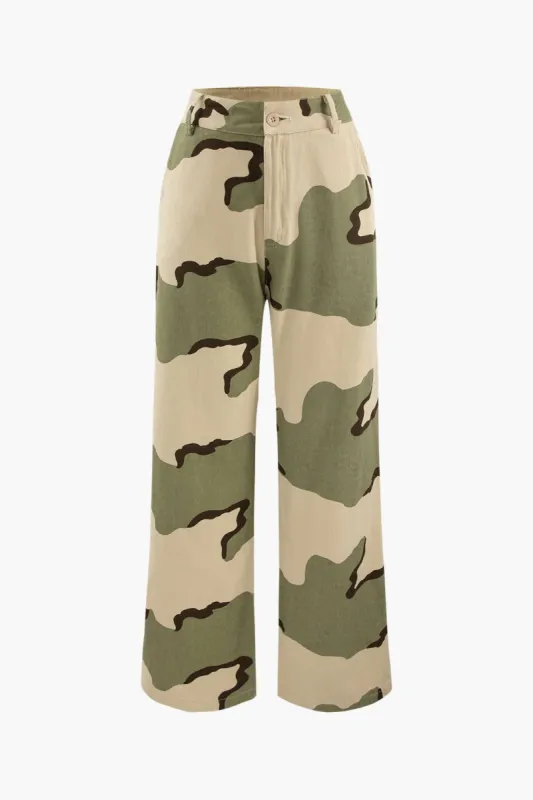 Camo Wide Leg Cargo Pants sold by Micas
