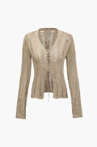Tie Front Ripped Knit Long Sleeve Top sold by Micas