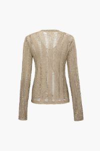 Tie Front Ripped Knit Long Sleeve Top sold by Micas
