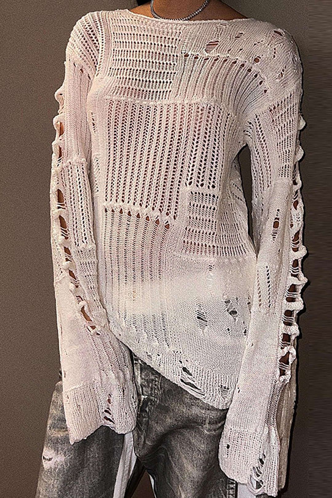 Asymmetrical Knit Ripped Cover-Up Top sold by Micas