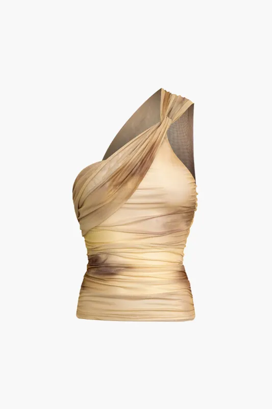 Tie Dye Mesh One Shoulder Twist Tank Top sold by Micas
