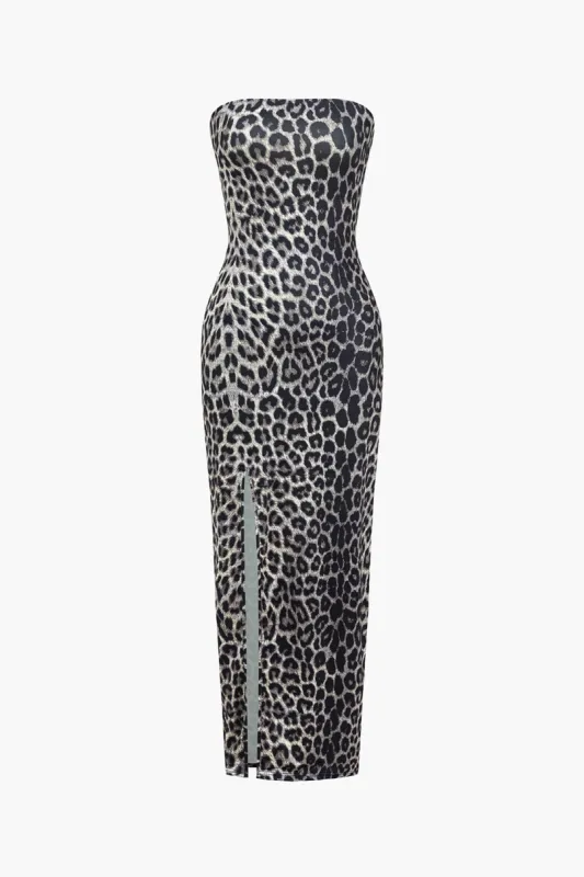 Leopard Print Strapless Slit Maxi Dress sold by Micas