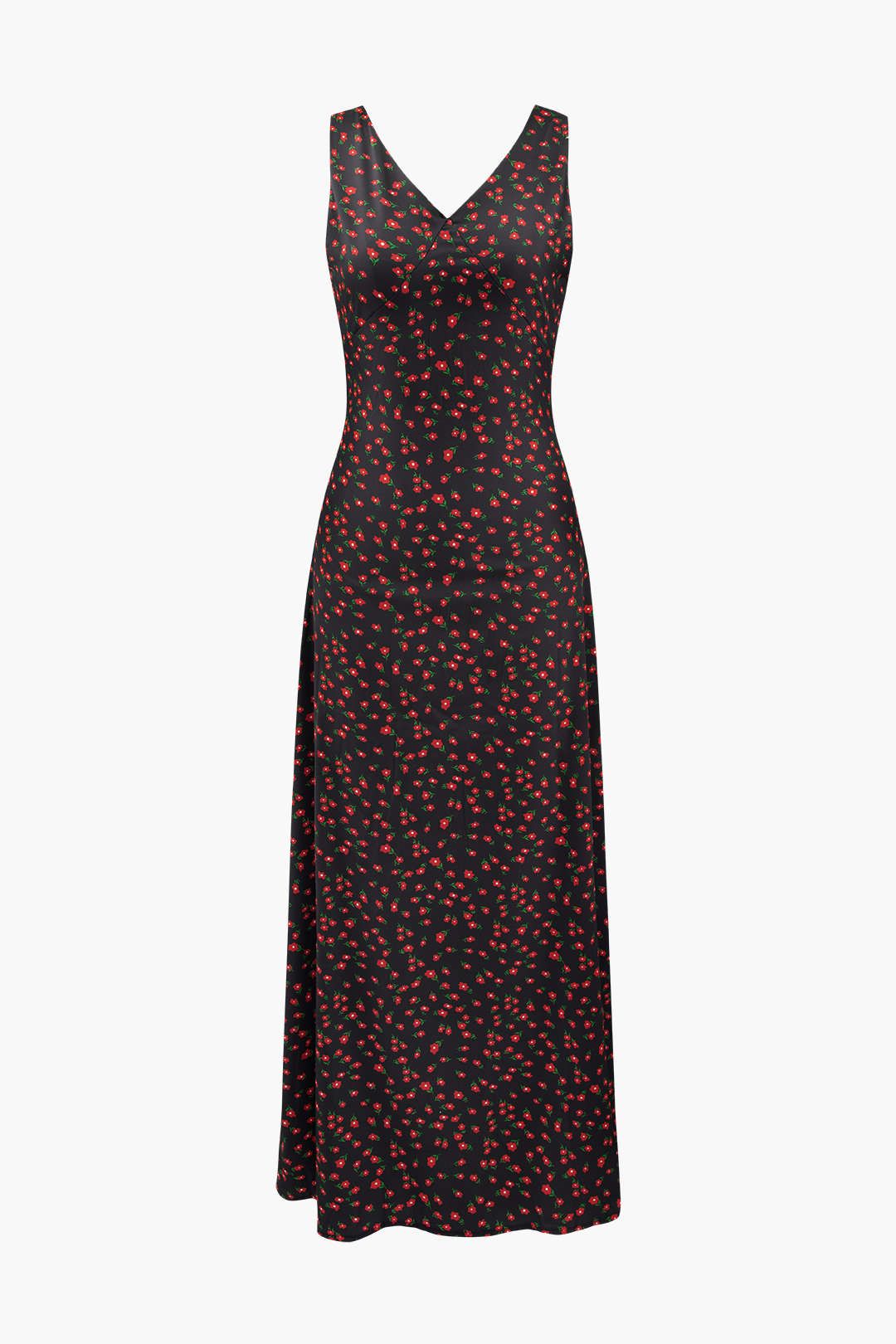 Floral Print V-neck Tie Waist Sleeveless Maxi Dress sold by Micas