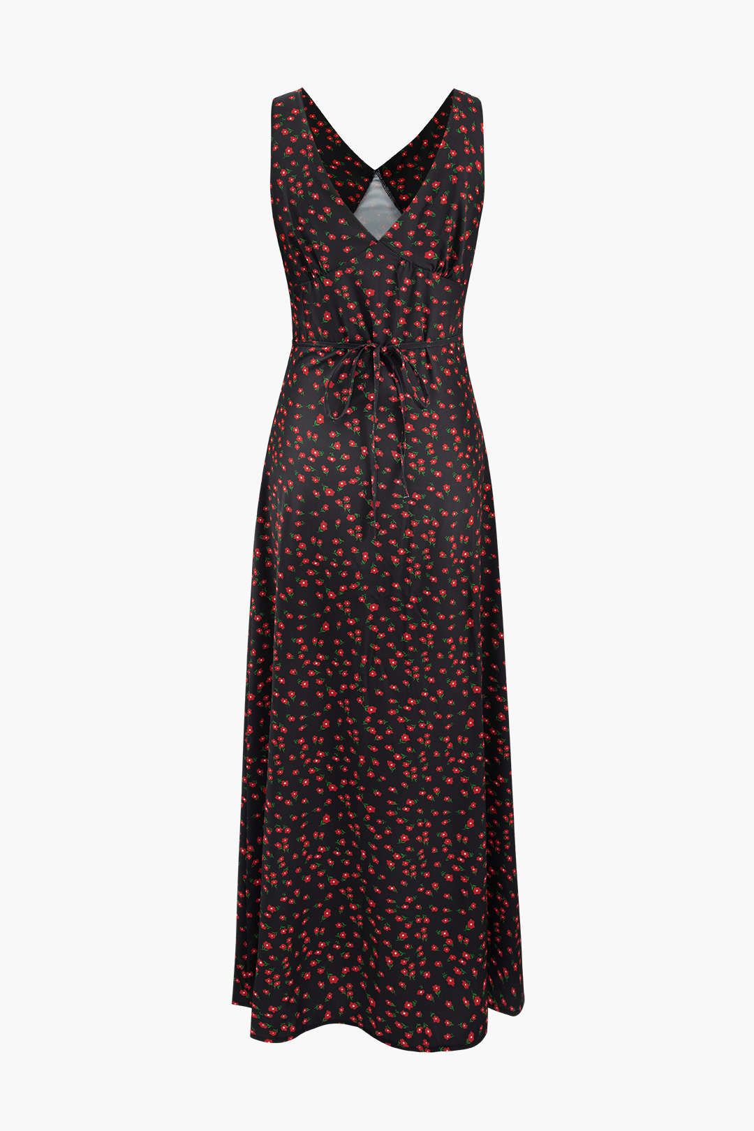 Floral Print V-neck Tie Waist Sleeveless Maxi Dress sold by Micas product image thumbnail 2