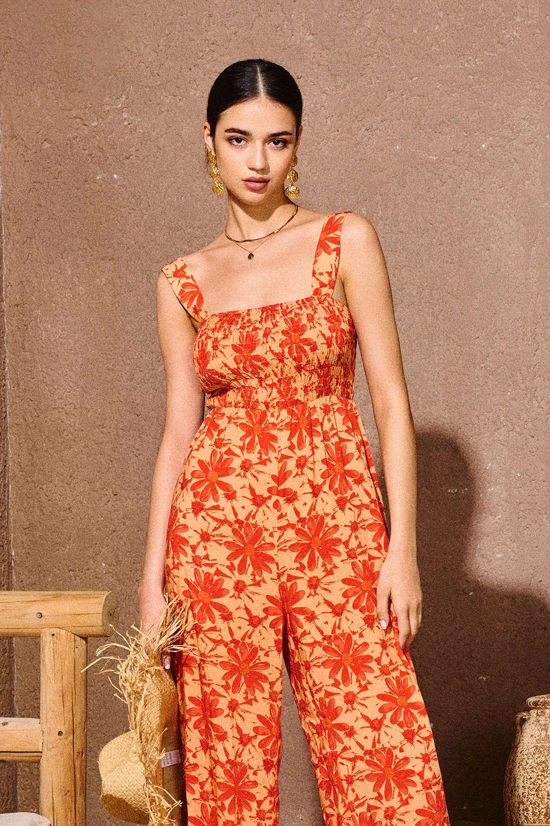 Leaves Print Square Neck Wide Leg Jumpsuit sold by Micas product image thumbnail 4