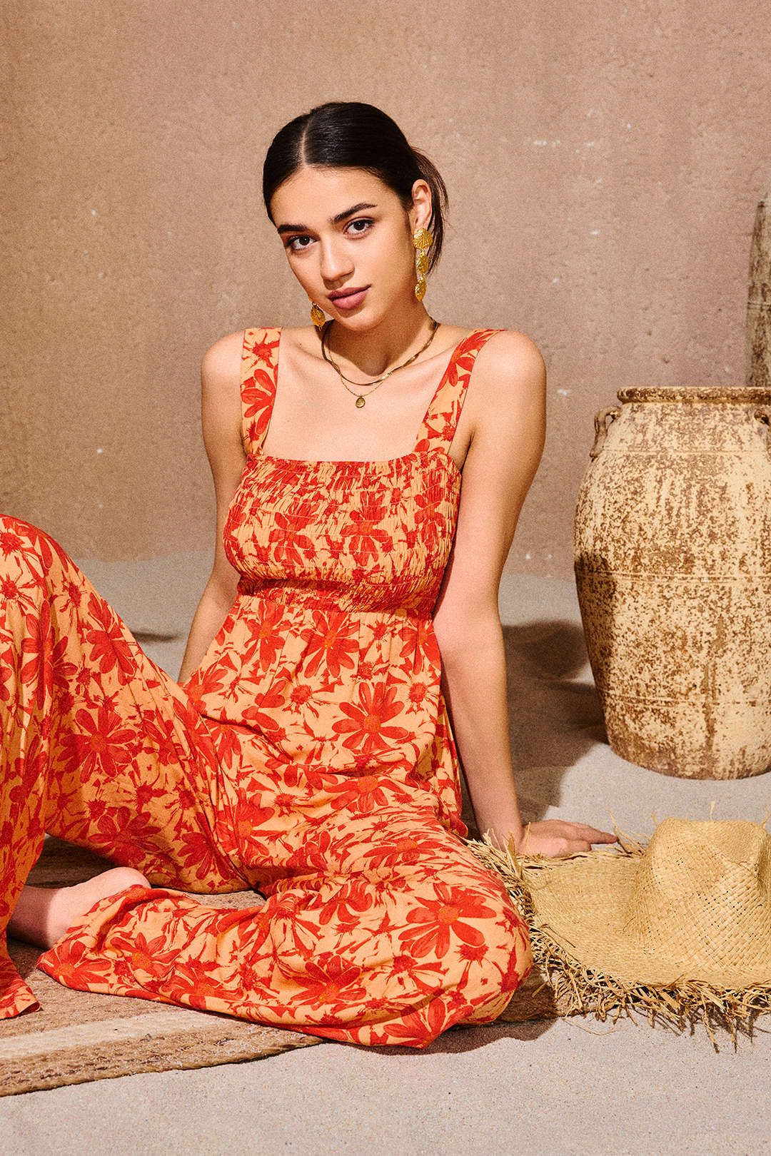 Leaves Print Square Neck Wide Leg Jumpsuit sold by Micas product image thumbnail 3