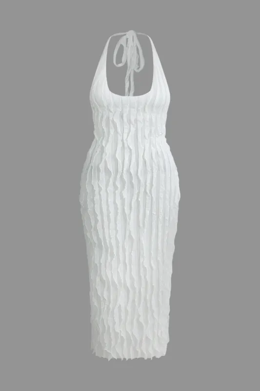 Plus Size Flæse Tekstur Halter Rygløs Maxikjole sold by Micas