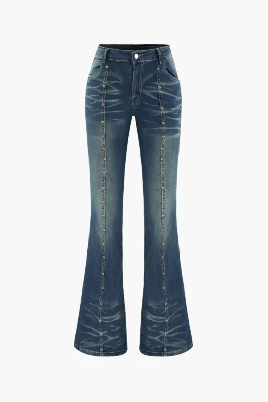 Faded Stud Embellished Flare Jeans sold by Micas