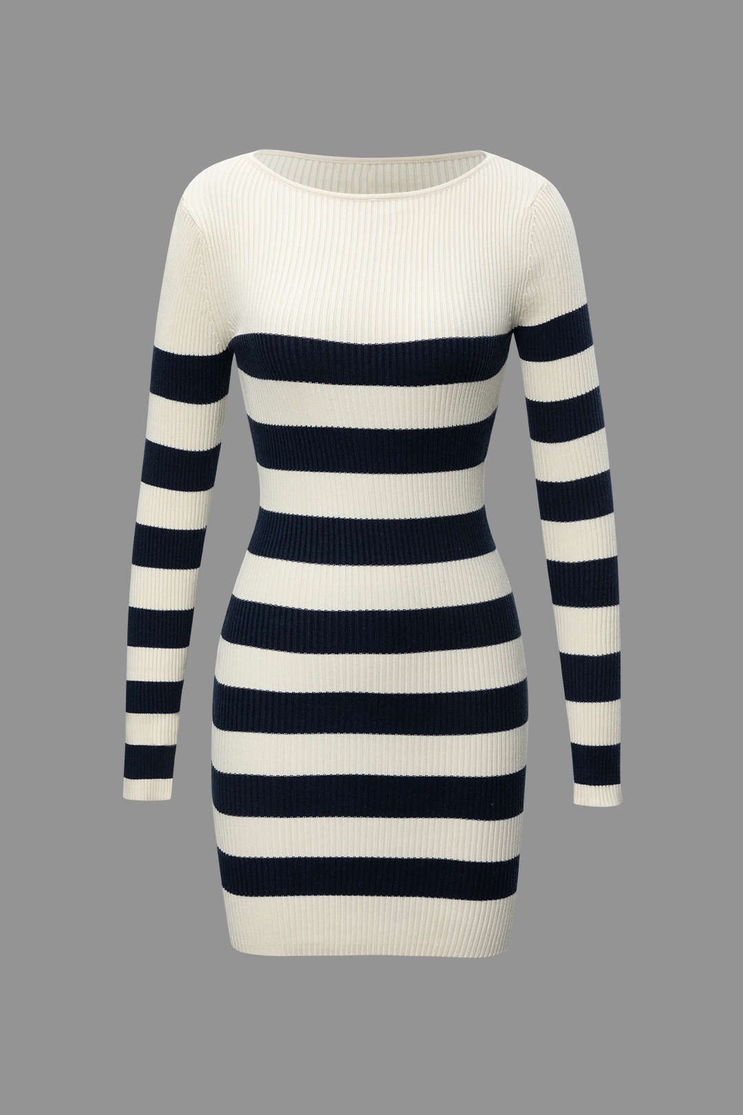 Stripe Round Neck Knit Long Sleeve Mini Dress sold by Micas