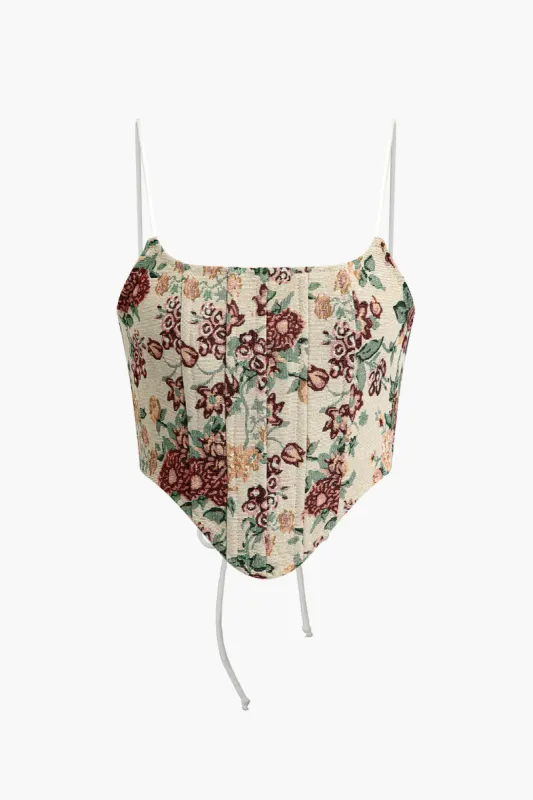Floral Jacquard Lace Up Corset Cami Top sold by Micas