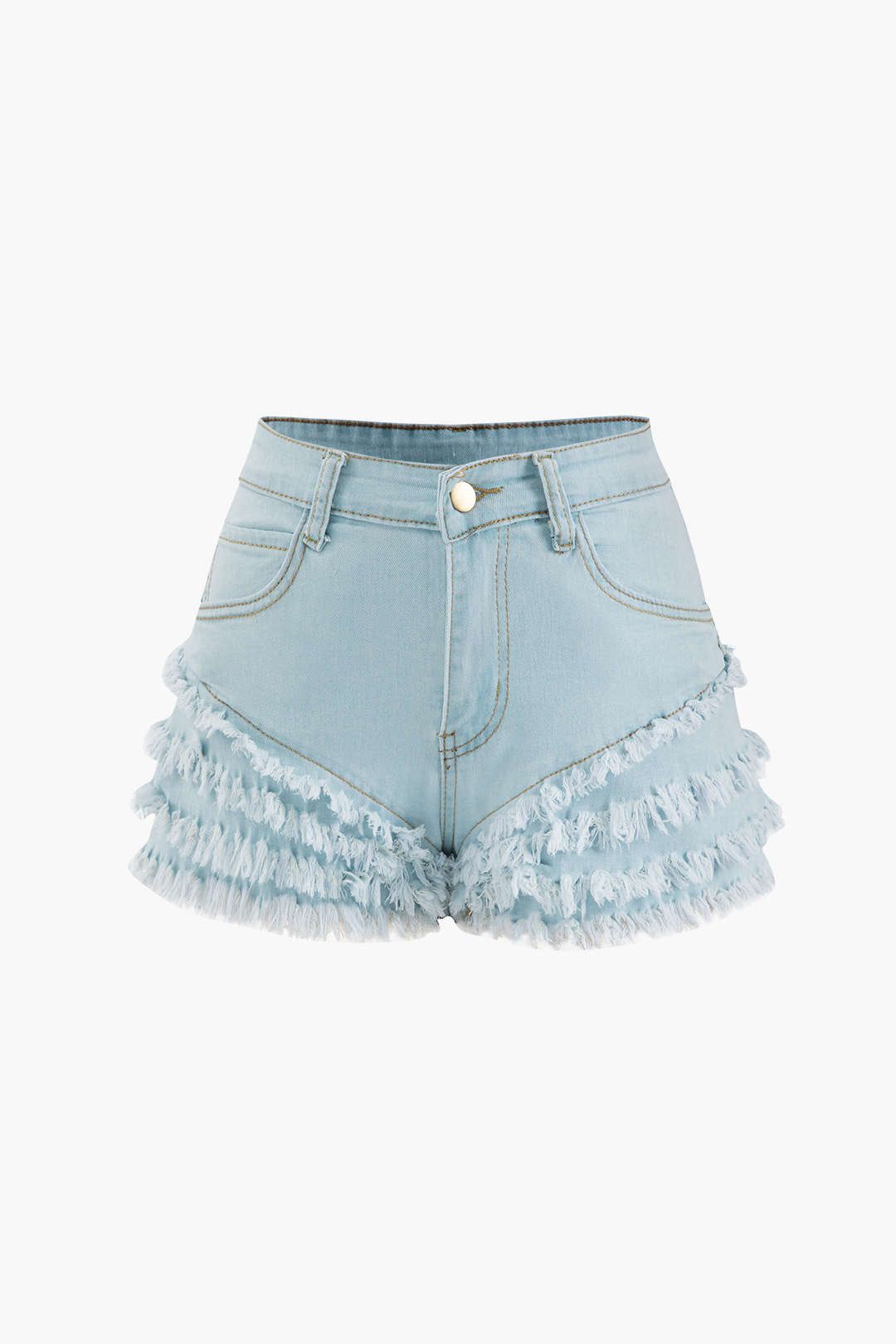 Tiered Frayed Denim Shorts sold by Micas