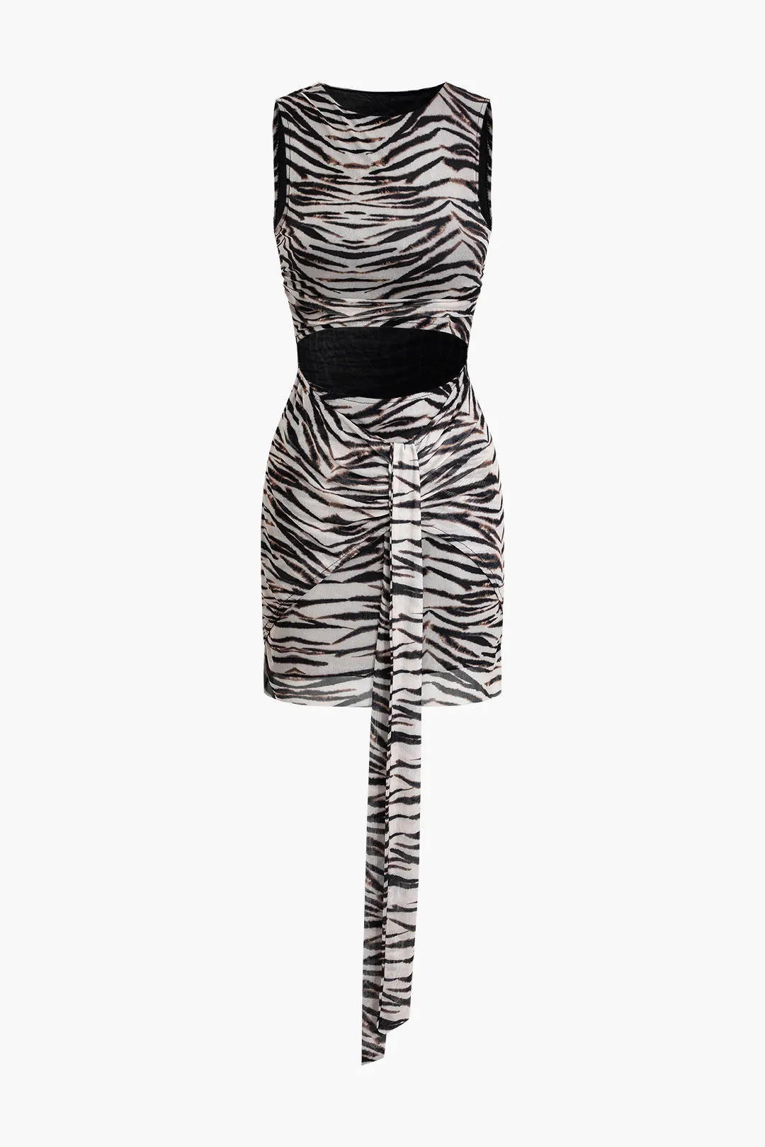 Zebra Print Cut Out Tie Mesh Tank Mini Dress sold by Micas