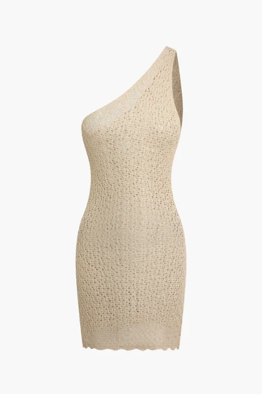 One Shoulder Crochet Knit Mini Dress sold by Micas