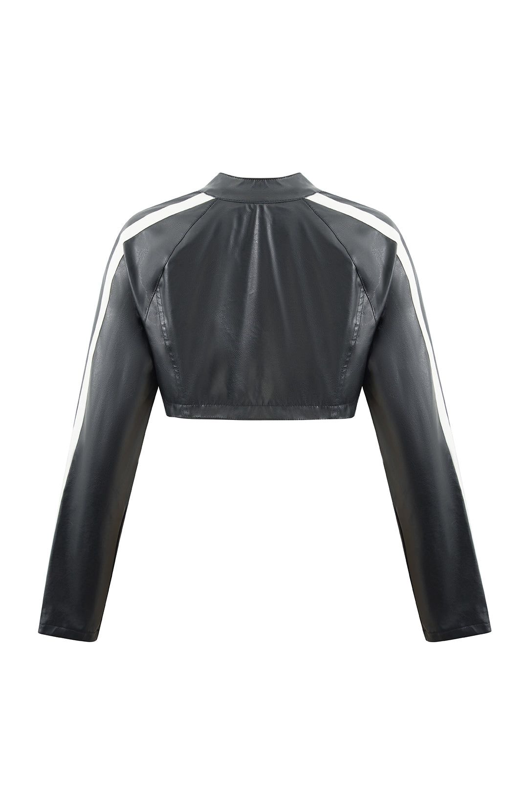 Contrast Faux Leather Stand Collar Crop Jacket sold by Micas product image thumbnail 2