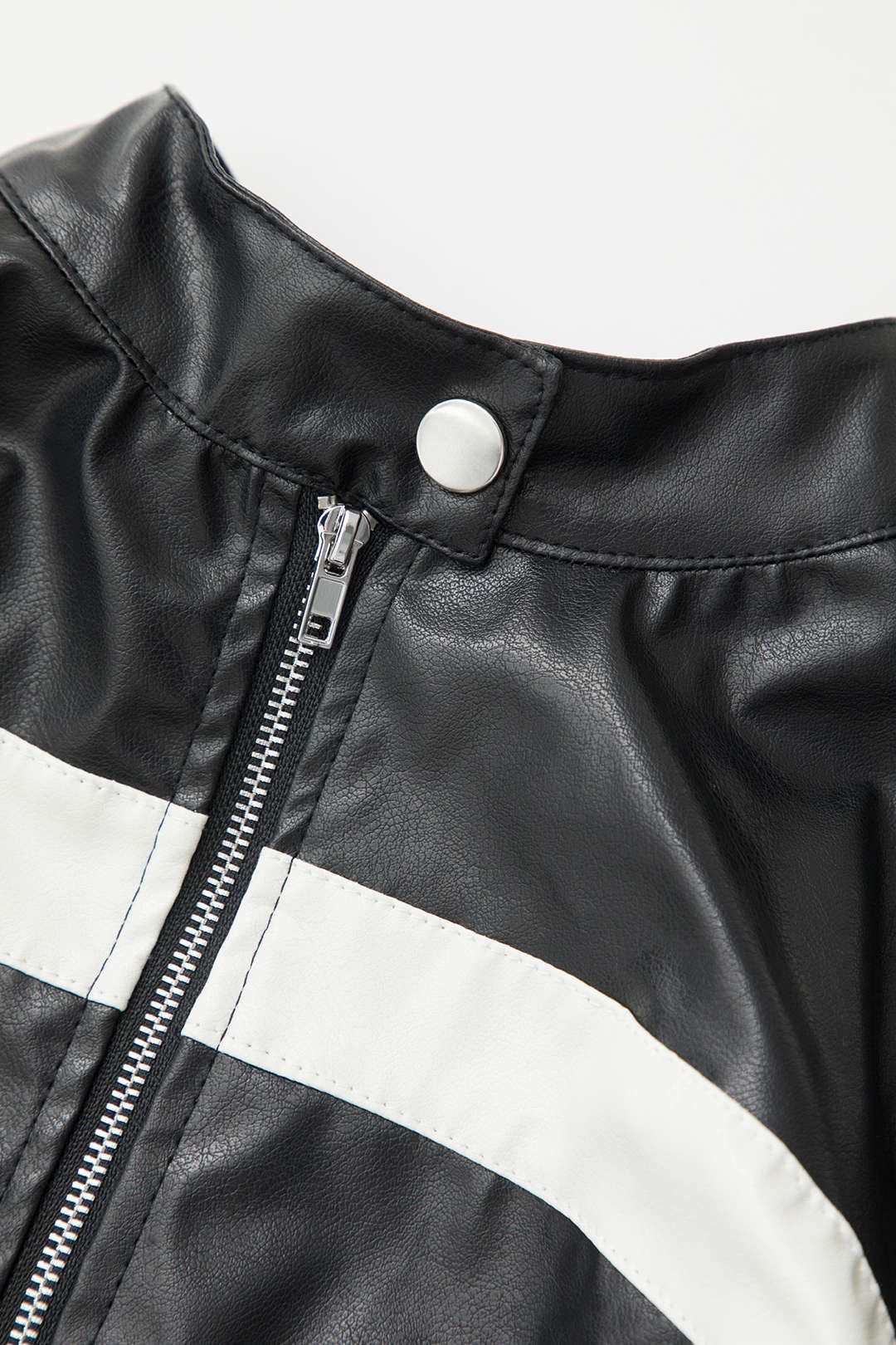 Contrast Faux Leather Stand Collar Crop Jacket sold by Micas product image thumbnail 5