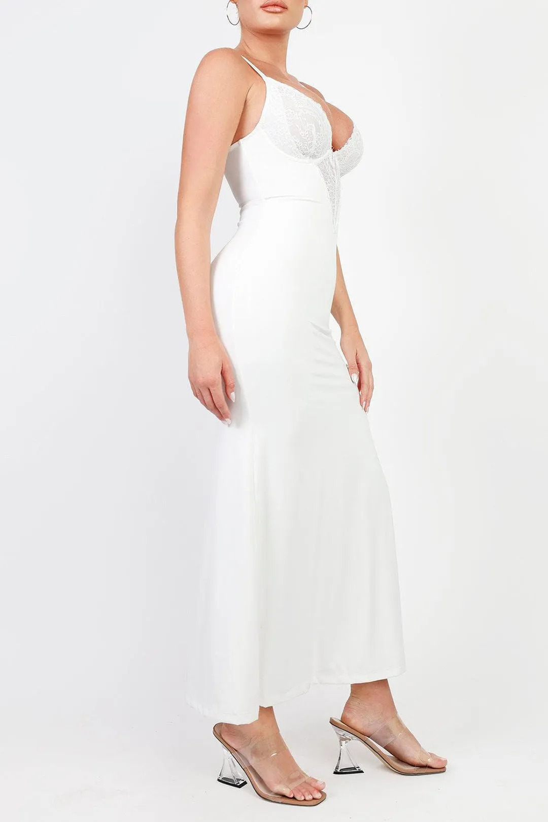 V-neck Lace Detail High Slit Corset Midi Dress sold by Micas product image thumbnail 2