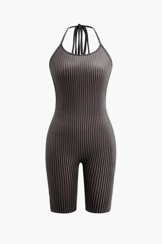 Stribet tekstureret grimehals rygfri romper sold by Micas