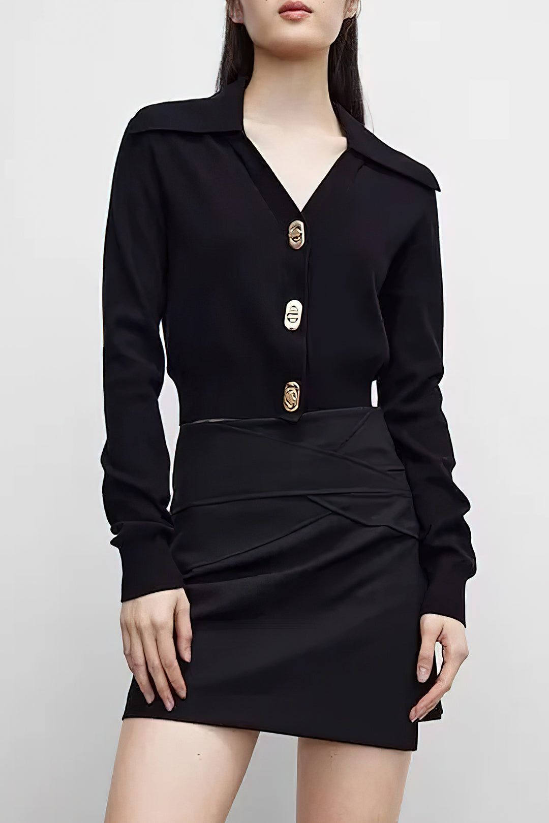 Open Collar Button Up Knit Long Sleeve Top sold by Micas