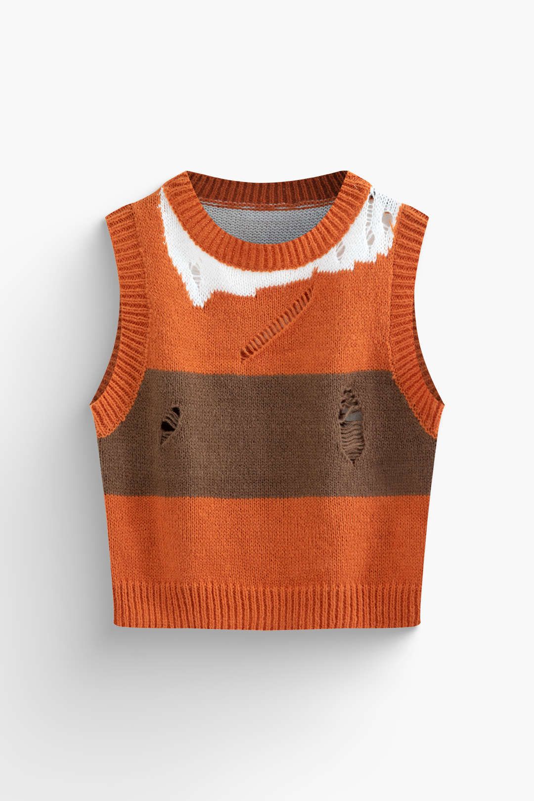 Color Block Ripped Sleeveless Knit Top And Mini Skirt Set sold by Micas product image thumbnail 2