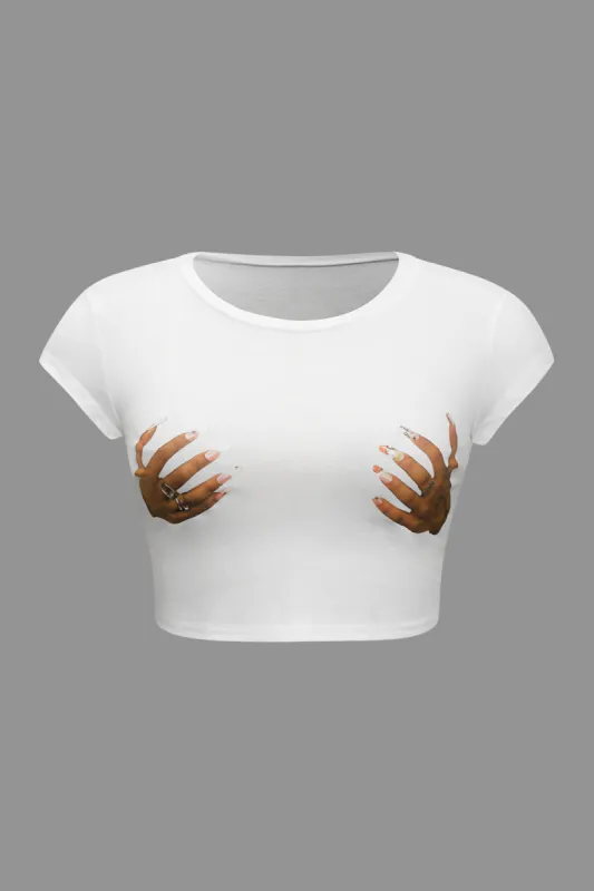 Plus Size Hands Print T-shirt sold by Micas
