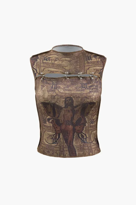 Retro Print Cut Out Tank Top sold by Micas