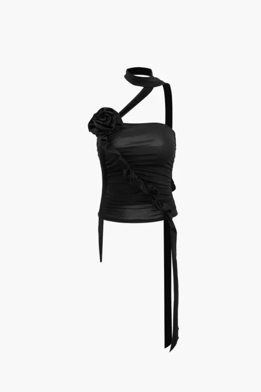 Halter Flower Applique Ruffle Cami Top sold by Micas