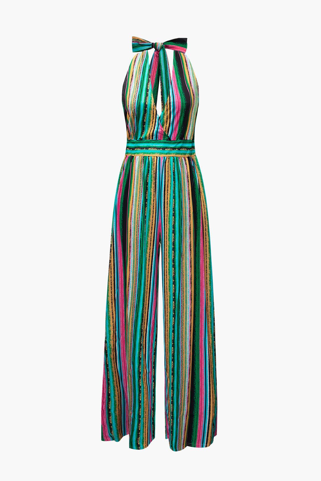 Multicolored Stripe Halter Tie Wide Leg Jumpsuit sold by Micas product image thumbnail 2