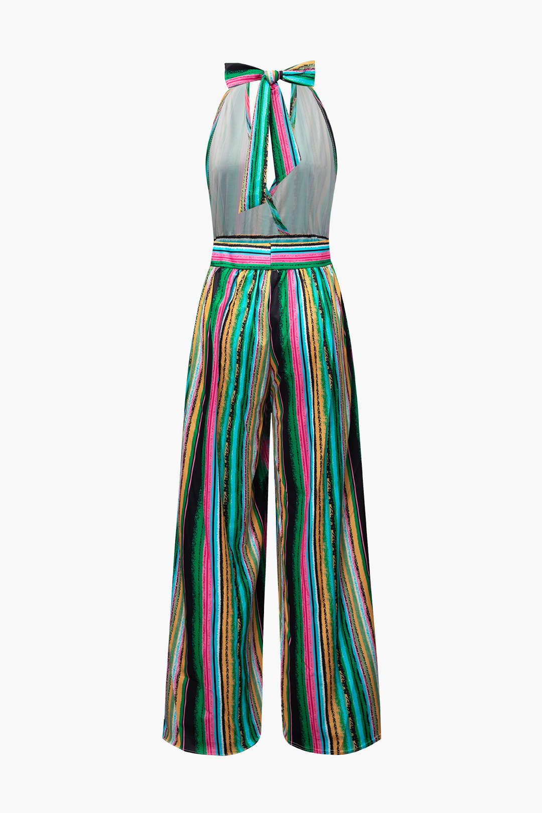 Multicolored Stripe Halter Tie Wide Leg Jumpsuit sold by Micas product image thumbnail 3