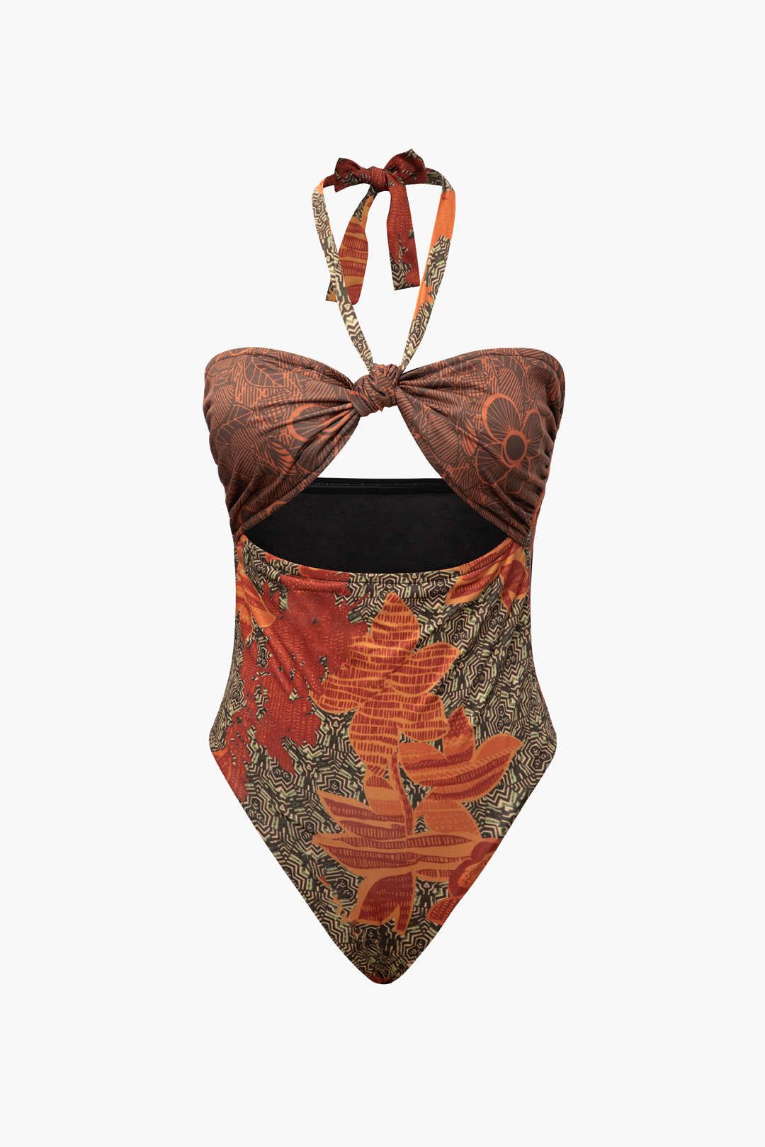 Floral Print Cut Out Halter One-piece Swimsuit sold by Micas